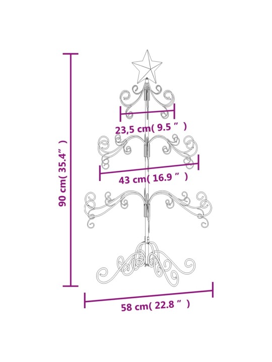 Metallinen koristejoulukuusi musta 90 cm