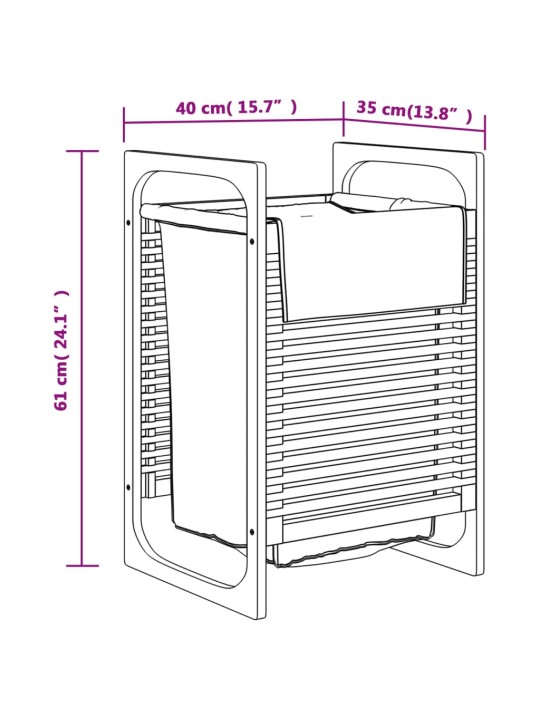 Pyykkikori harmaalla pussilla 32x30x36,5 cm bambu