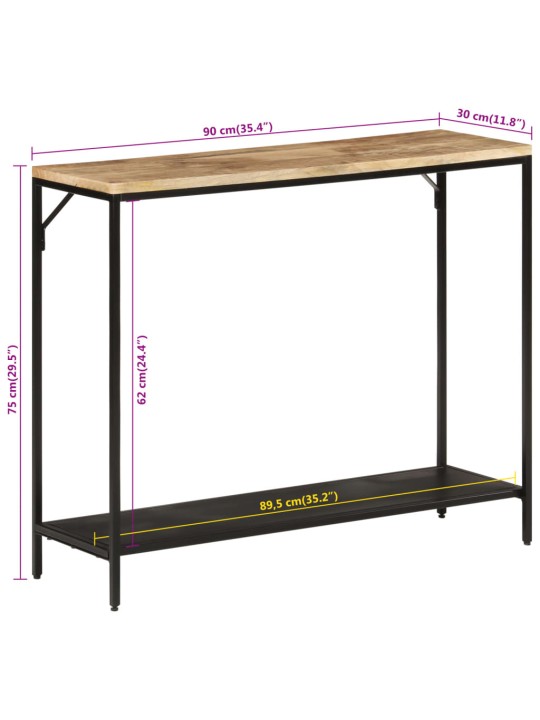 Konsolipöytä 90x30x75 cm täysi karkea mangopuu ja rauta