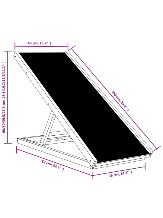 Koiran ramppi harmaa 100x40 cm täysi kuusi