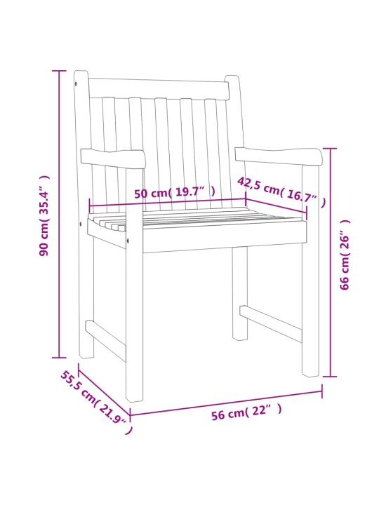 Puutarhatuolit 4 kpl 56x55,5x90 cm täysi akasiapuu