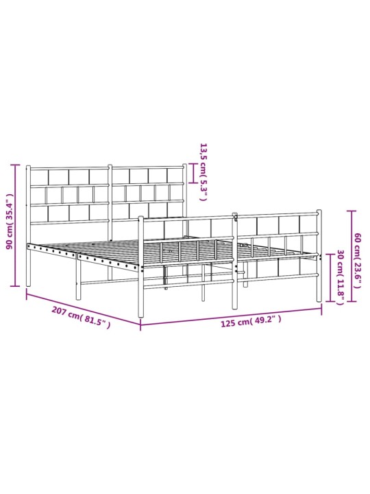 Metallinen sängynrunko päädyillä musta 120x200 cm