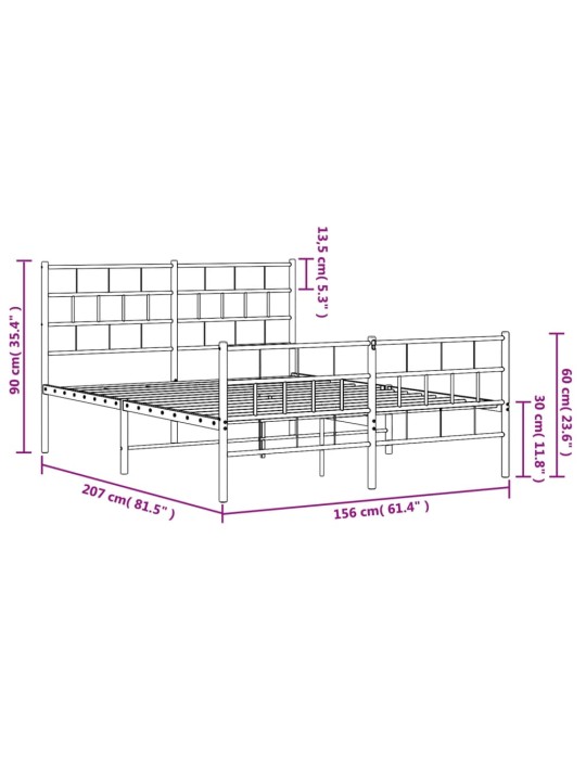 Metallinen sängynrunko päädyillä musta 150x200 cm