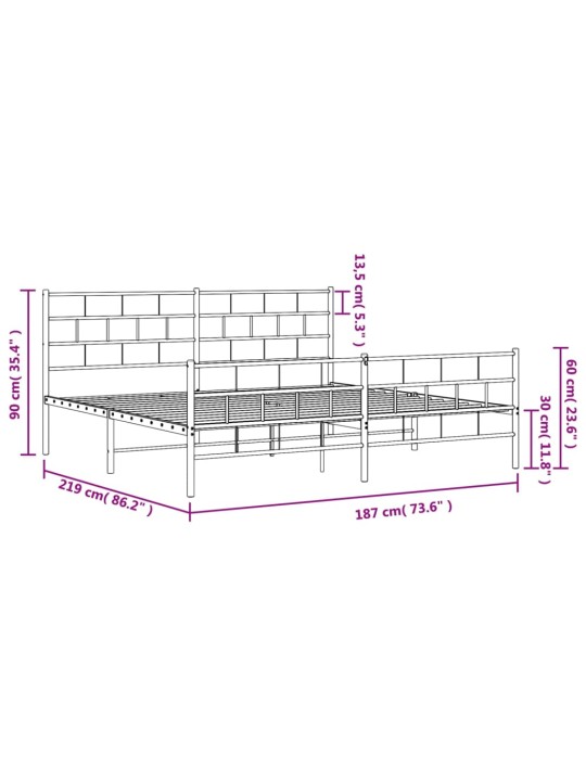Metallinen sängynrunko päädyillä valkoinen 183x213 cm
