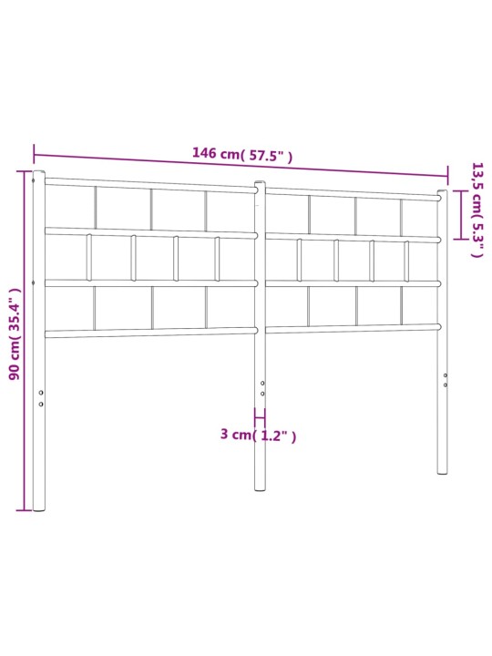 Metallinen sängynpääty valkoinen 140 cm