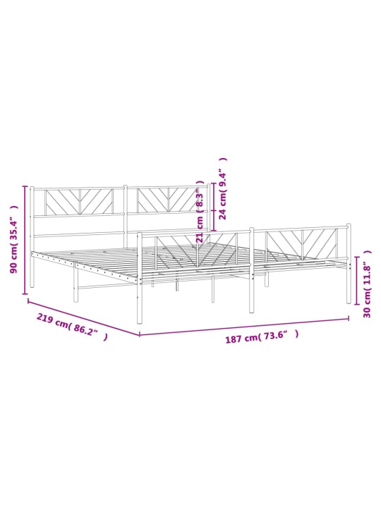 Metallinen sängynrunko päädyillä musta 183x213 cm