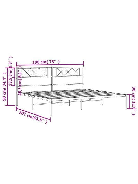 Metallinen sängynrunko päädyllä musta 193x203 cm