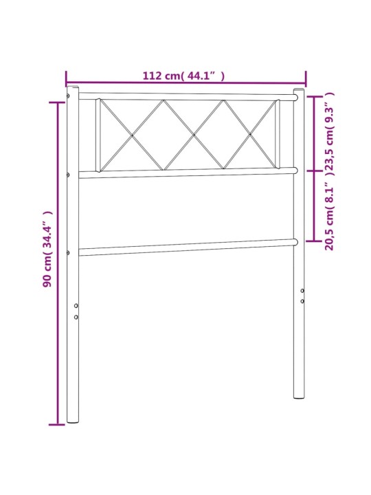 Metallinen sängynpääty valkoinen 107 cm