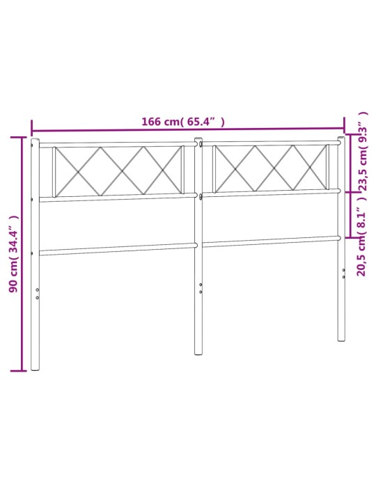 Metallinen sängynpääty valkoinen 160 cm