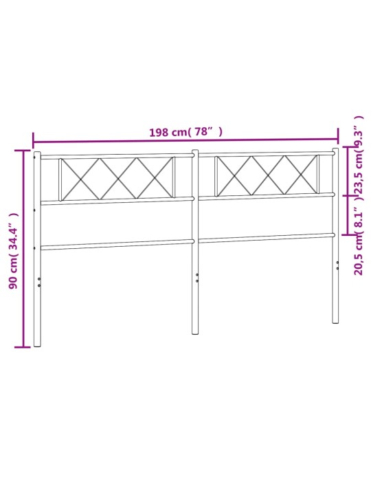 Metallinen sängynpääty valkoinen 193 cm