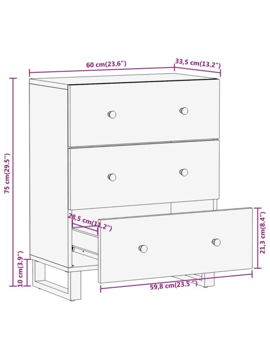 Sivukaapit 2 kpl ruskea ja musta 60x33,5x75 cm täysi mangopuu