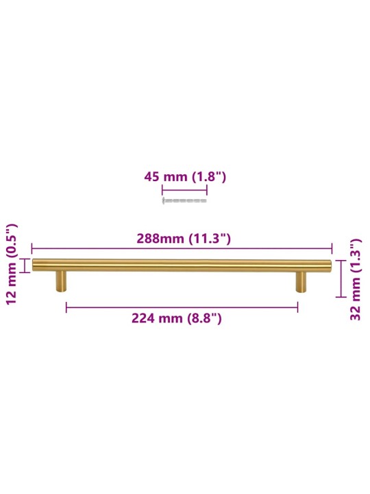 Kaapin kahvat 5 kpl kulta 224 mm ruostumaton teräs