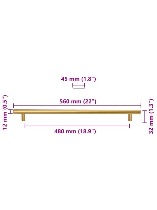 Kaapin kahvat 5 kpl kulta 480 mm ruostumaton teräs