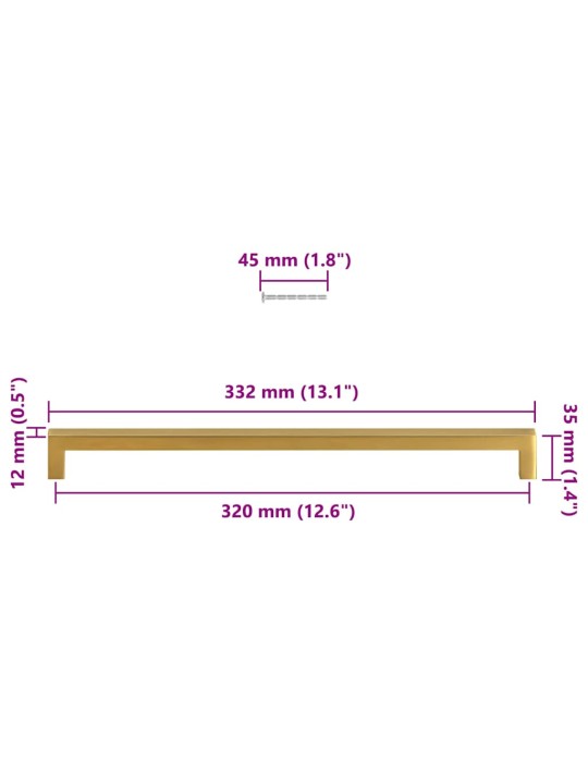 Kaapin kahvat 5 kpl kulta 320 mm ruostumaton teräs