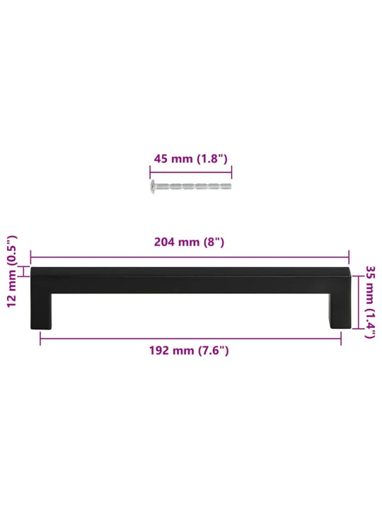 Kaapin kahvat 5 kpl musta 192 mm ruostumaton teräs