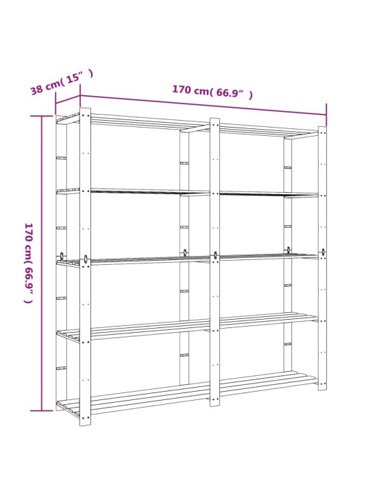 5-kerroksinen varastohylly ruskea 170x38x170 cm täysi mänty