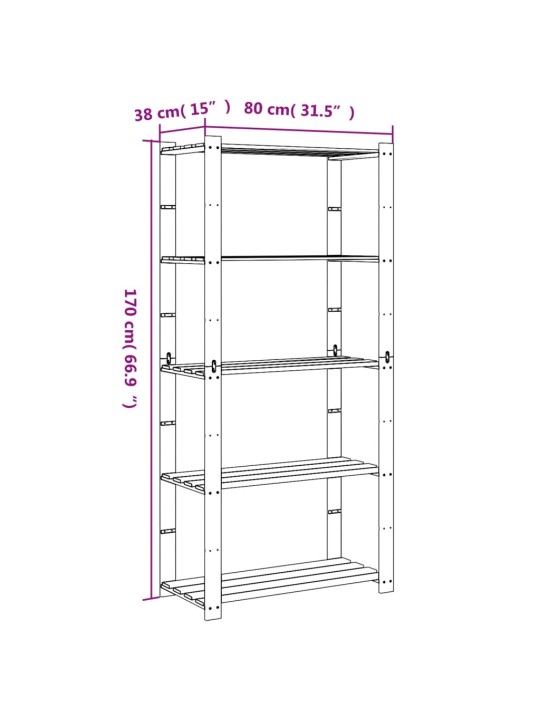 5-kerroksinen varastohylly ruskea 80x38x170 cm täysi mänty
