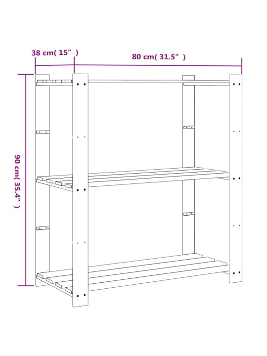 Säilytysteline 3 tasoa ruskea 80x38x90 cm täysi mänty