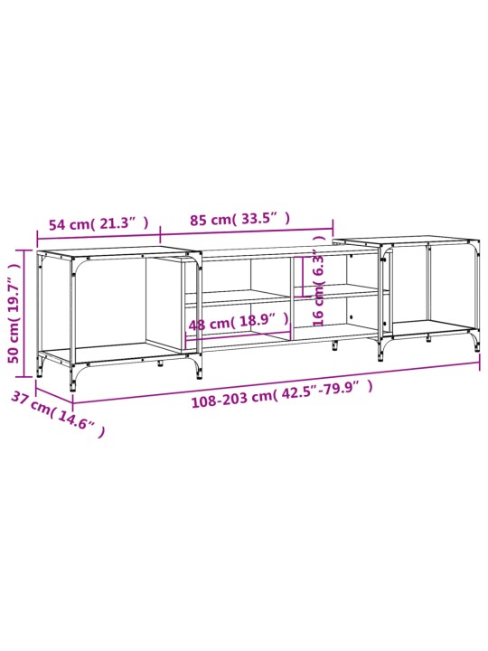 TV-taso ruskea tammi 203x37x50 cm tekninen puu