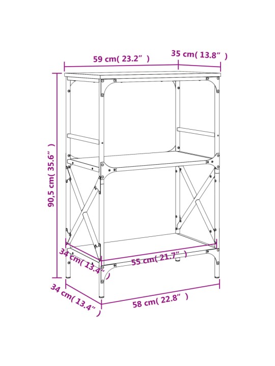 Kirjahylly 3 kerrosta musta 59x35x90,5 cm tekninen puu