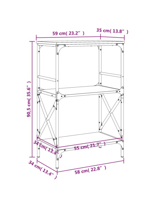 Kirjahylly 3 kerrosta Sonoma-tammi 59x35x90,5 cm tekninen puu