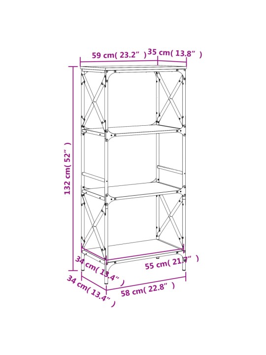 Kirjahylly 4 kerrosta ruskea tammi 59x35x132 cm tekninen puu