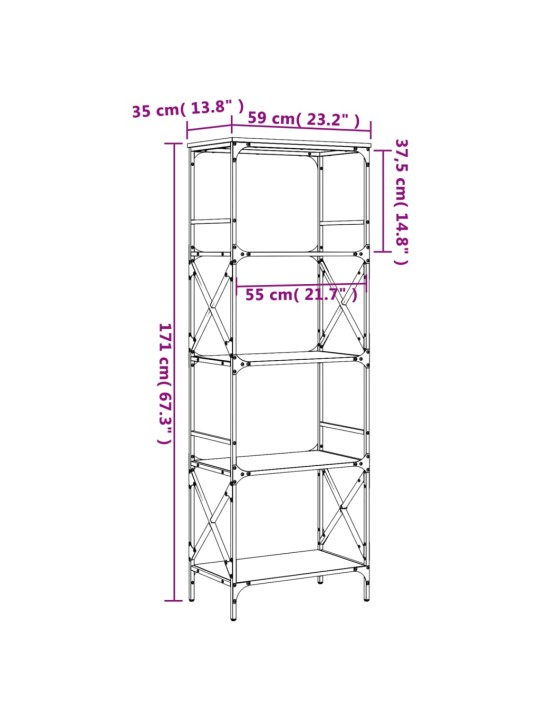 Kirjahylly 5 kerrosta savutammi 59x35x171 cm tekninen puu