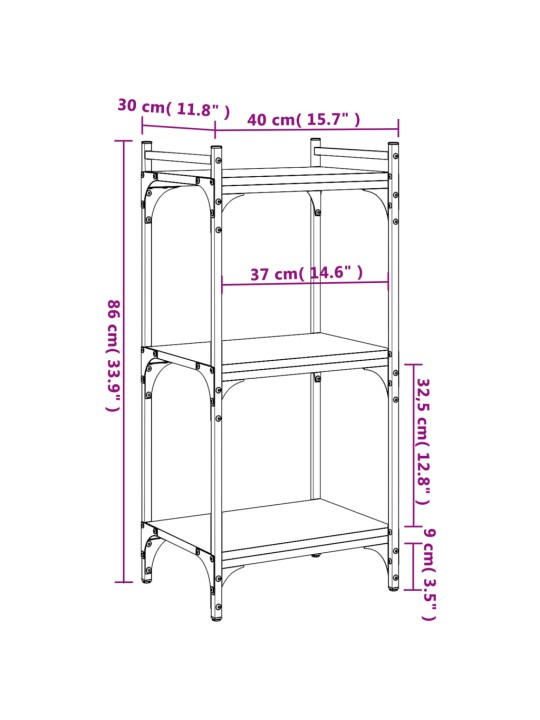 Kirjahylly 3 kerrosta ruskea tammi 40x30x86 cm tekninen puu