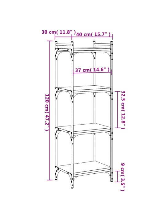 Kirjahylly 4 kerrosta Sonoma-tammi 40x30x120 cm tekninen puu