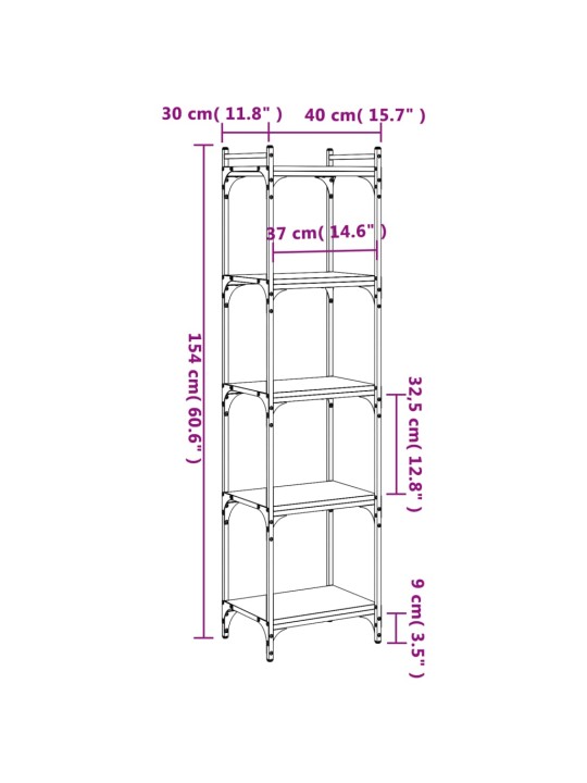 Kirjahylly 5 kerrosta savutammi 40x30x154 cm tekninen puu