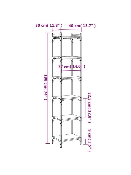 Kirjahylly 6 kerrosta savutammi 40x30x188 cm tekninen puu