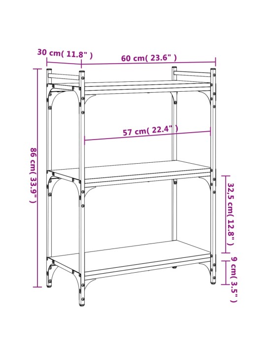 Kirjahylly 3 kerrosta ruskea tammi 60x30x86 cm tekninen puu