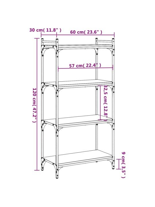 Kirjahylly 4 kerrosta ruskea tammi 60x30x120 cm tekninen puu