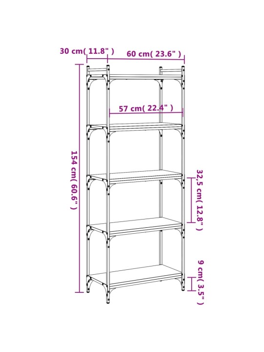 Kirjahylly 5 kerrosta savutammi 60x30x154 cm tekninen puu