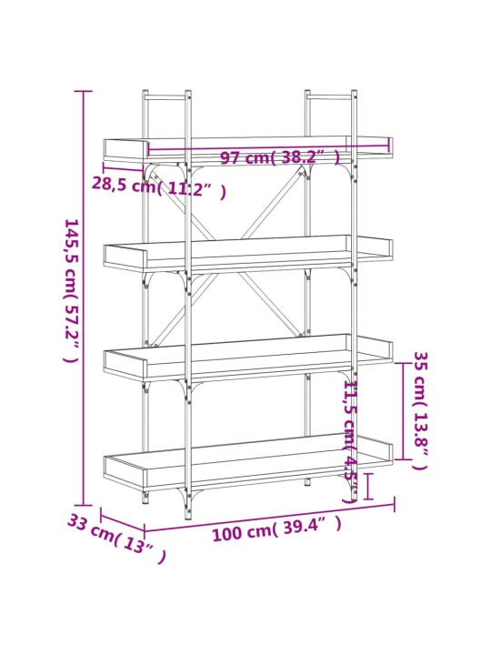 Kirjahylly 4 tasoa musta 100x33x145,5 cm tekninen puu