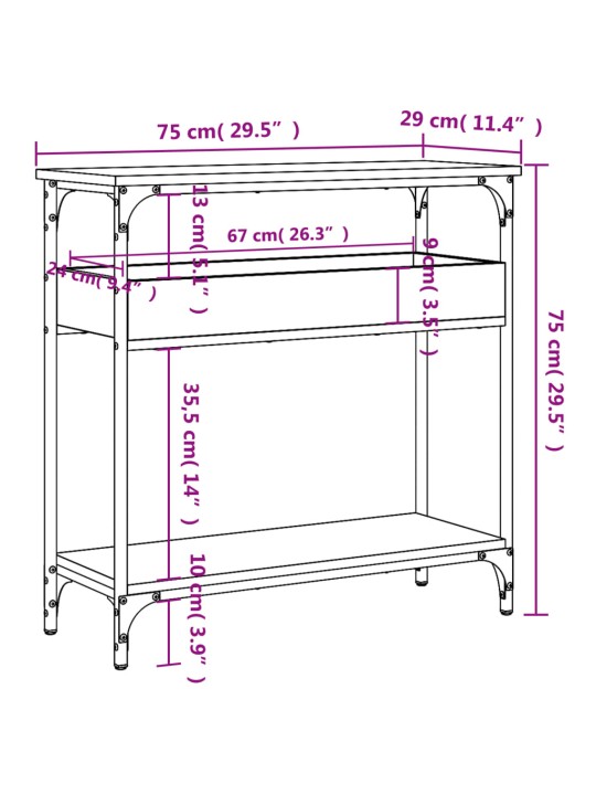 Konsolipöytä hyllyllä musta 75x29x75 cm tekninen puu