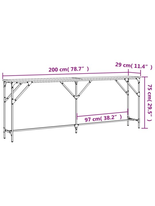 Konsolipöytä ruskea tammi 200x29x75 cm tekninen puu