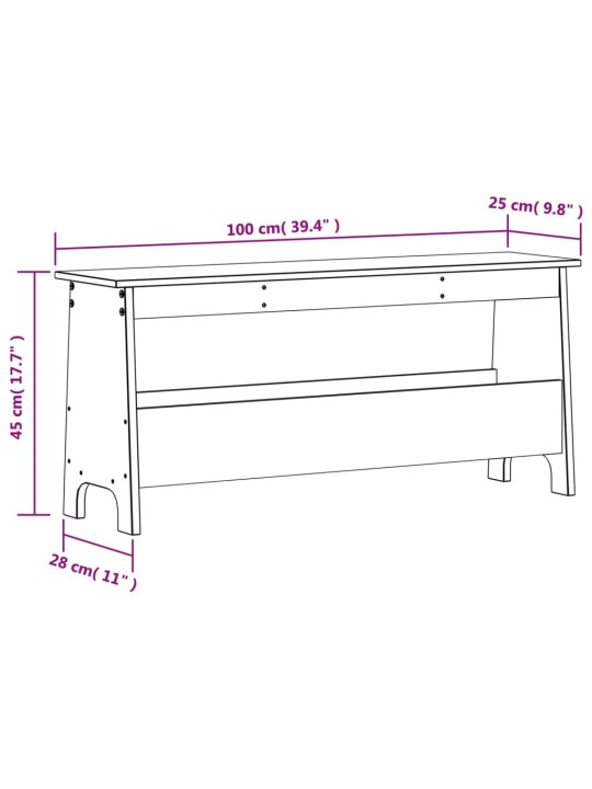 Eteisen penkki vahanruskea 100x28x45 cm täysi mänty