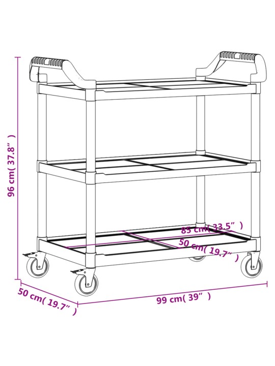 3-tasoinen Vaunu musta 99x50x96 cm alumiini
