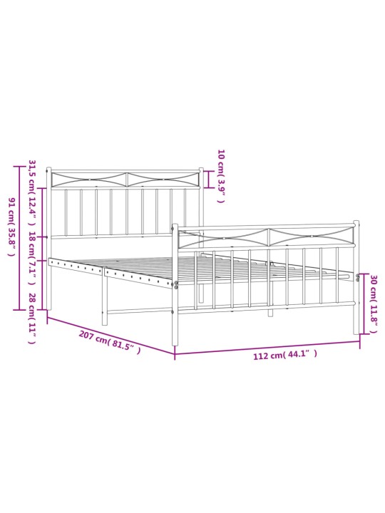 Metallinen sängynrunko päädyillä musta 107x203 cm