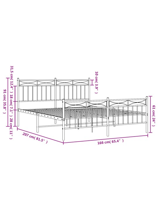 Metallinen sängynrunko päädyillä musta 160x200 cm