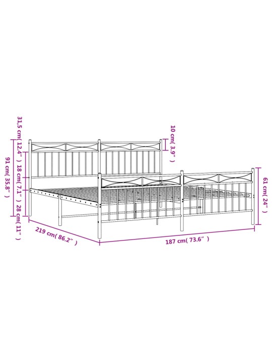 Metallinen sängynrunko päädyillä musta 183x213 cm