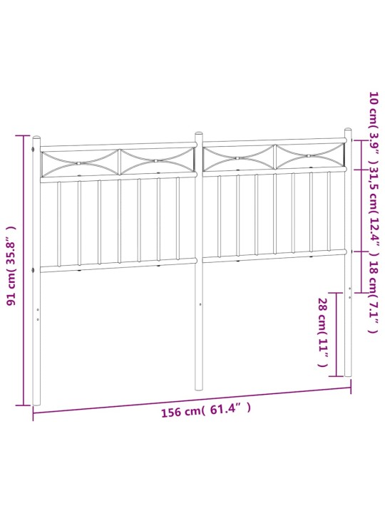 Metallinen sängynpääty musta 150 cm