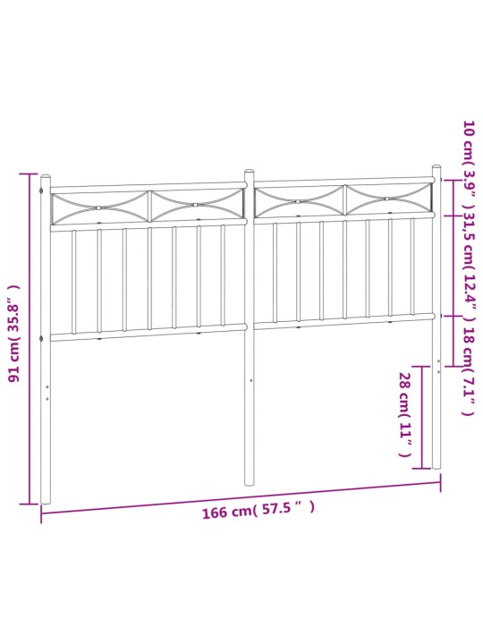 Metallinen sängynpääty musta 160 cm