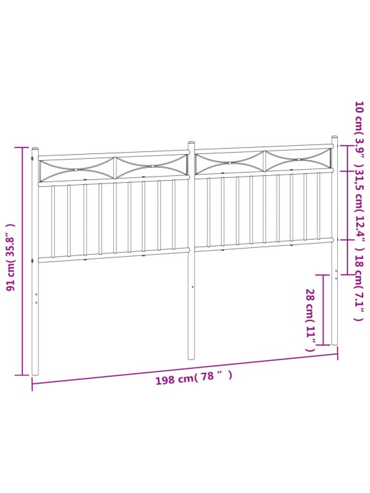 Metallinen sängynpääty musta 193 cm