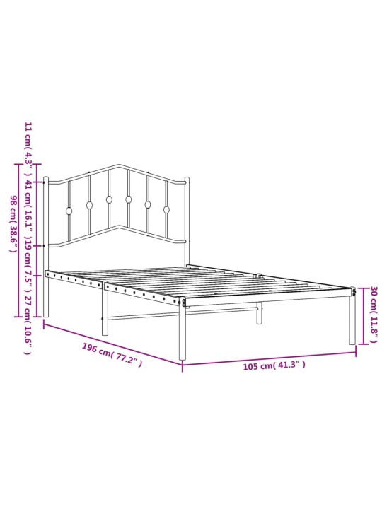 Metallinen sängynrunko päädyllä musta 100x190 cm