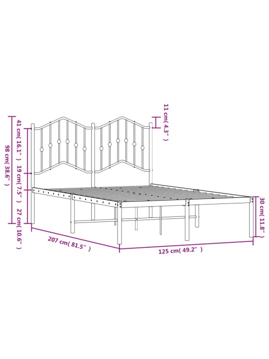 Metallinen sängynrunko päädyllä musta 120x200 cm