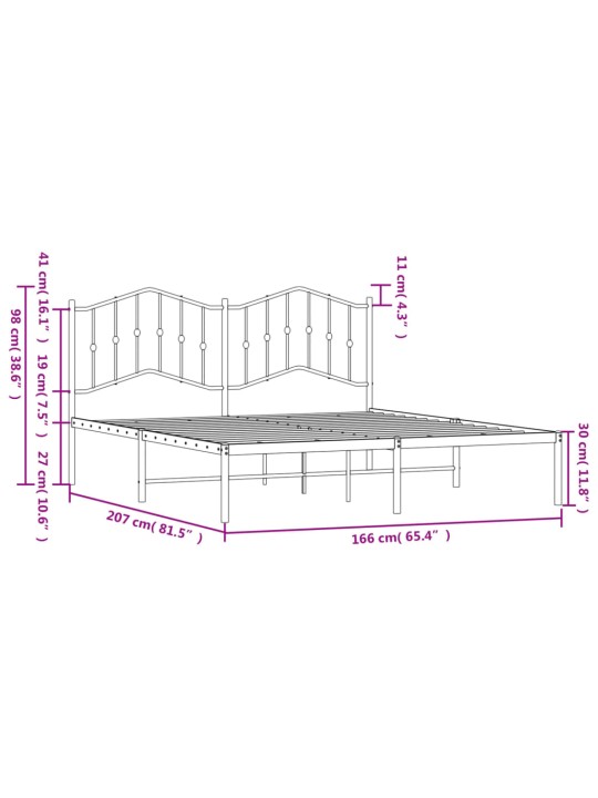 Metallinen sängynrunko päädyllä musta 160x200 cm