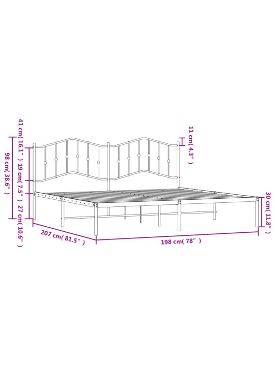 Metallinen sängynrunko päädyllä musta 193x203 cm
