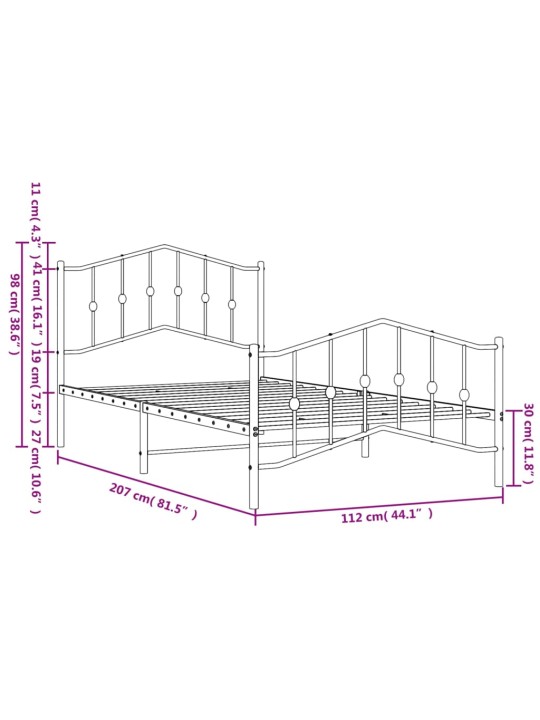 Metallinen sängynrunko päädyillä musta 107x203 cm